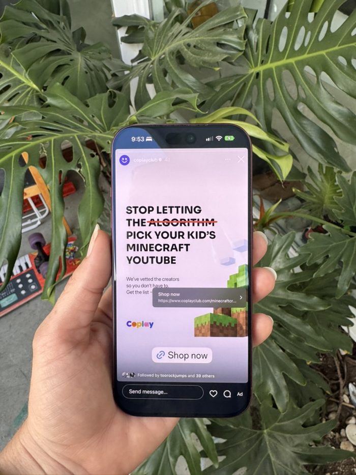 The Coplay ad running on Instagram, on a phone