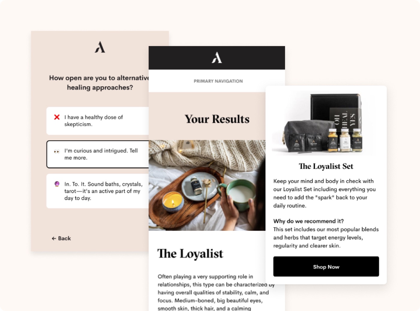 Apothékary quiz results recommending a product set